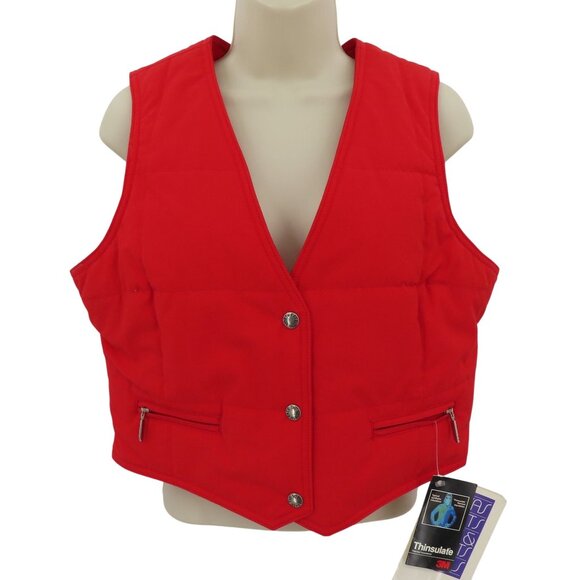 VTG The North Face Women 14 Large Solid Red Snap Front Vest Zip Pockets NEW Tags - Picture 1 of 15